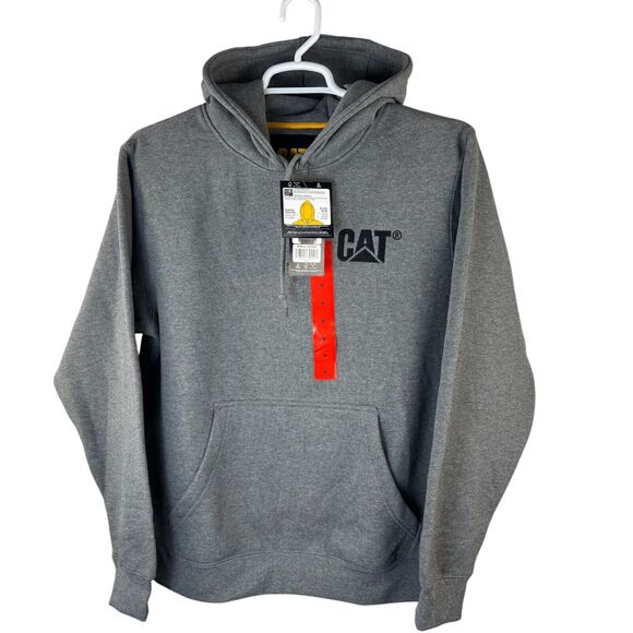 Kangaroo Other - CAT Men Sz M Gray Sweatshirt Kangaroo Pocket Adjustable 3Piece Hood Black Logo